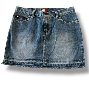 Vintage Tommy Hilfiger Skirt Women's 7 Blue Mini Jean Denim Raw Hem Y2K